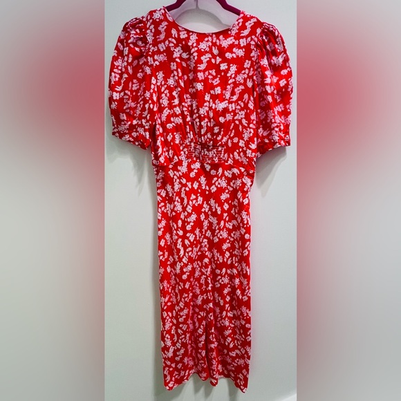 NWT ASOS Red and White Floral Midi Dress - Picture 1 of 6